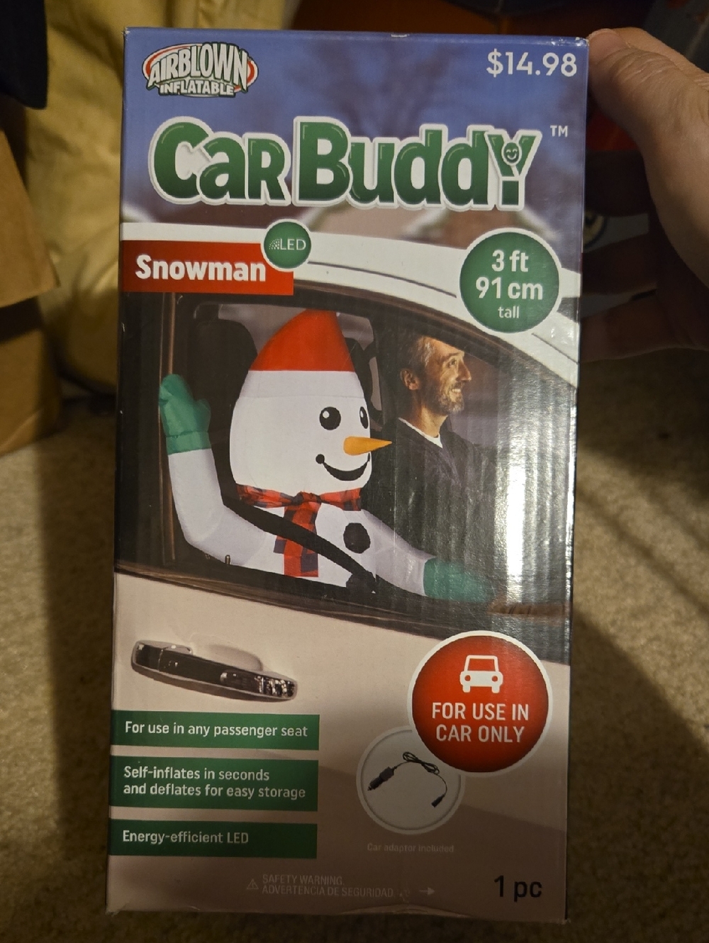 Inflatable Snowman Car Seat Buddy - White/Green/Red